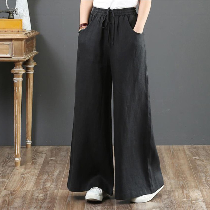 Casual Loose Elastic Waist Straight Solid Color Oversized Wide Leg Pants