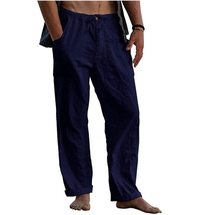Men's Cotton Linen Solid Color Breathable Casual High Street Beach Loose Pants