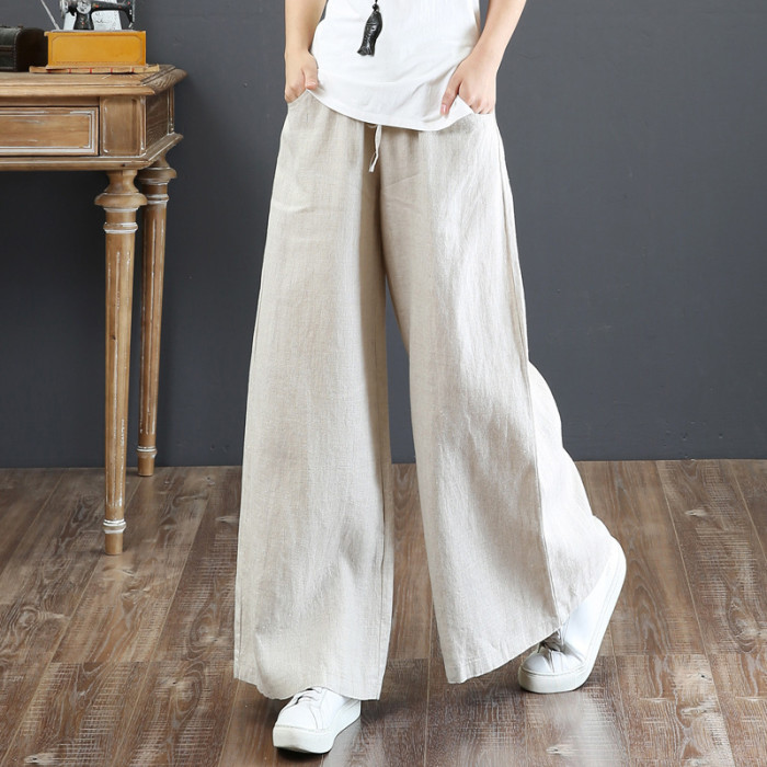 Women's Cotton Linen Fashion High Waist Solid Color Plus Size Sweatpants