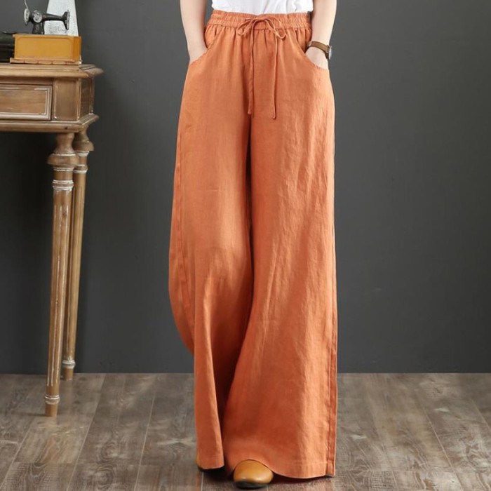 Casual Loose Elastic Waist Straight Solid Color Oversized Wide Leg Pants