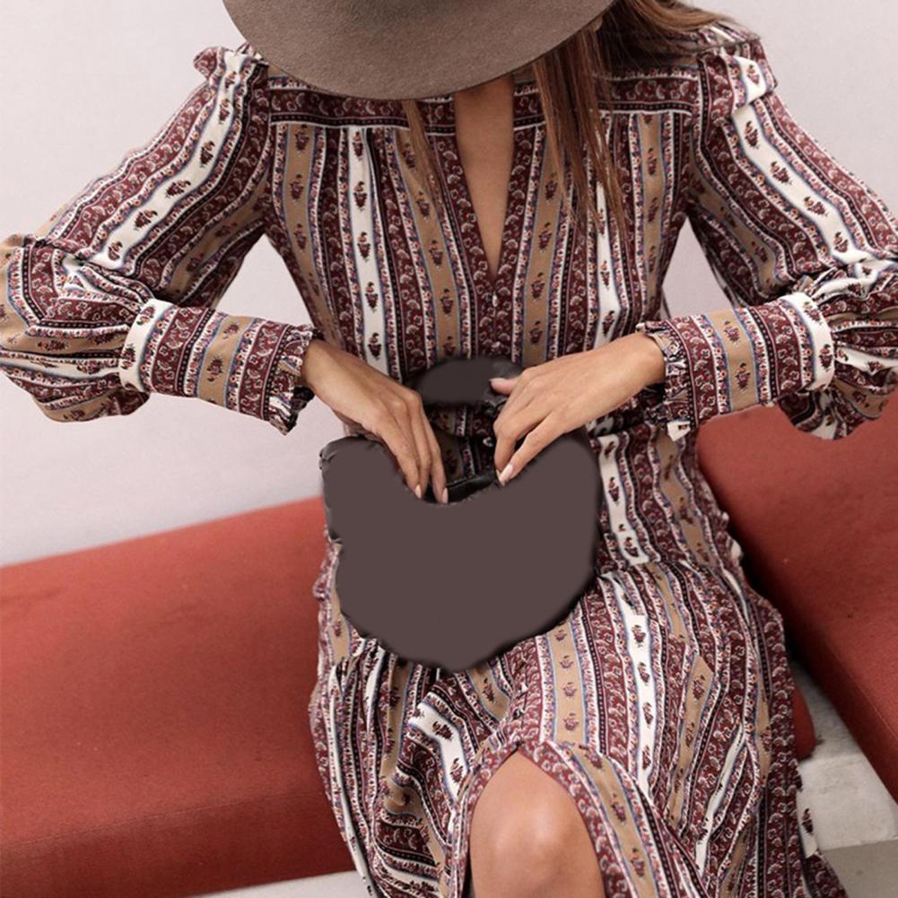V-Neck Striped Bohemian Long Sleeve Dress