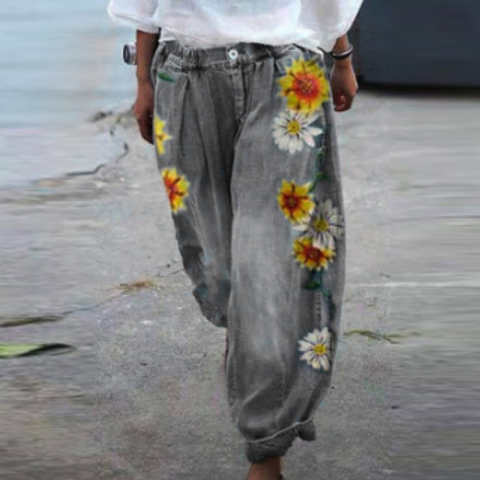 Fashion Street Ladies Loose Elegant Button Casual Jeans