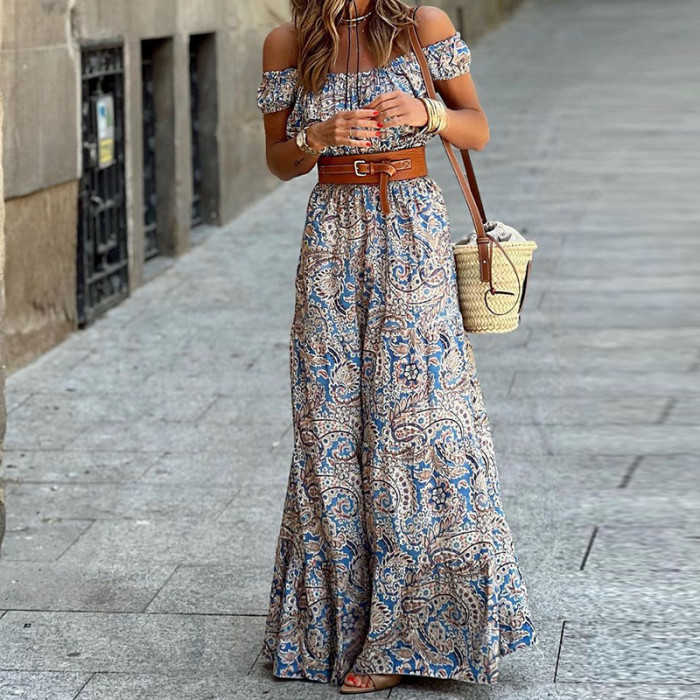 Summer Print  A-Line Strapless High Waist Party Elegant Backless Holiday Beach  Maxi Dress