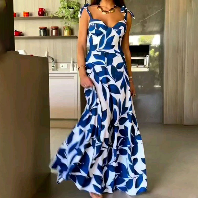 Summer Fashion Temperament High Waist Printed Bohemian Holiday Maxi Dress