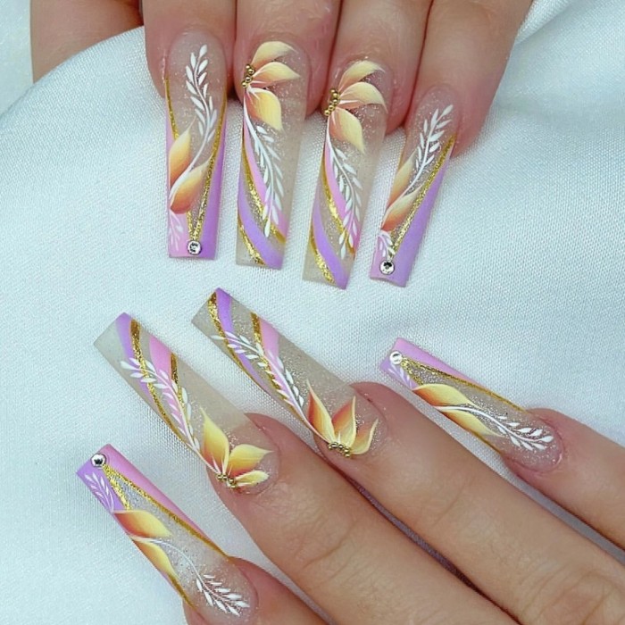 24PCS Ballet Nail Fashion Exquisite Golden Wheat Ear False Nails