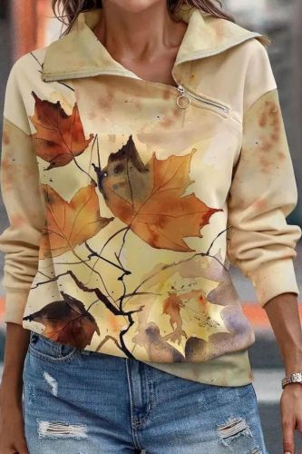 Women's Fashion Street Print  Loose Casual Zipper Hoodies & Sweatshirts