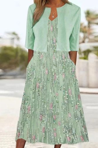 Women's Fashion Elegant Two-piece Casual Loose Midi Dress