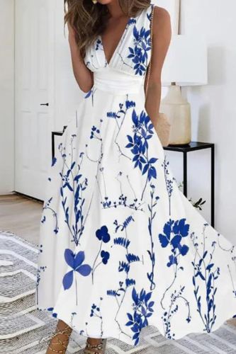 Fashion Elegant High Waist Party Print Temperament Swing A-Line Maxi Dress