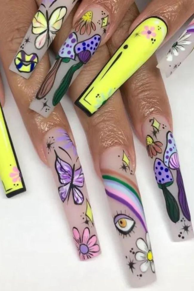Trendy Ballerina Mushroom Butterfly Matte Wearable Nail Art