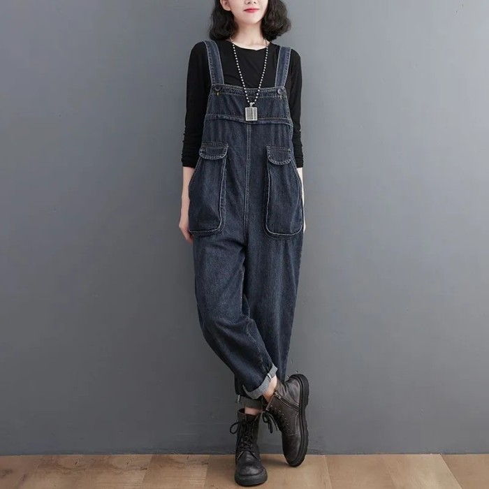 Women's Fashion Casual Retro Loose High Waist Street Fashion Workwear Jumpsuit