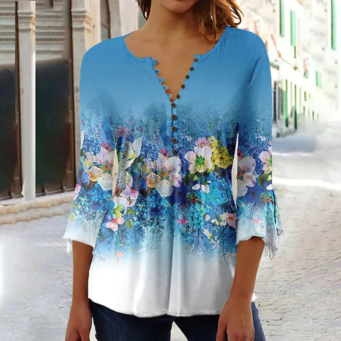 Summer Fashion V-Neck Loose Casual Half-Sleeve Top 3D Printed Blouses