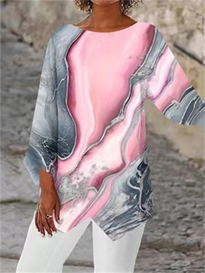 Fashion Women Print Vintage Loose Casual Short Sleeve Tops  Blouses