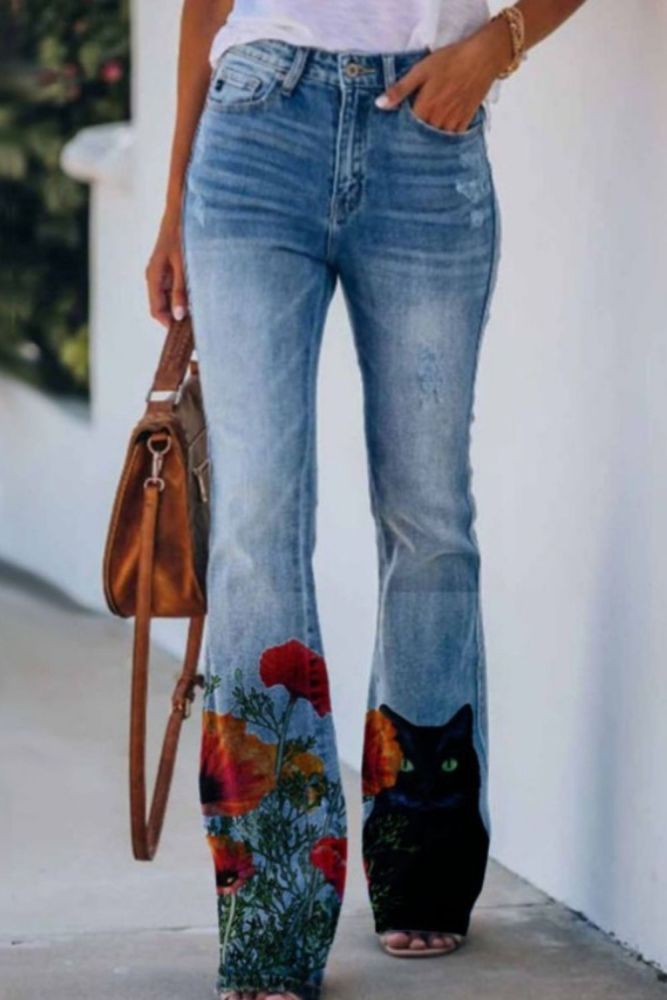 Women's Printed Loose Casual Jeans