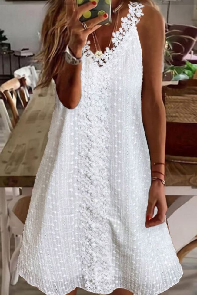 Summer Fashion Solid Color Mosaic Lace Sling Casual Mini Dress