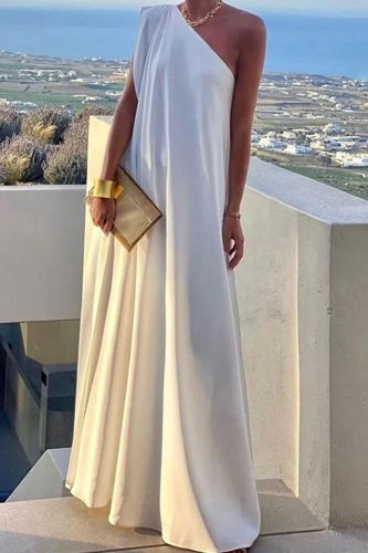 Summer Fashion Sleeveless Holiday Party One Shoulder Loose Party Maxi Dress