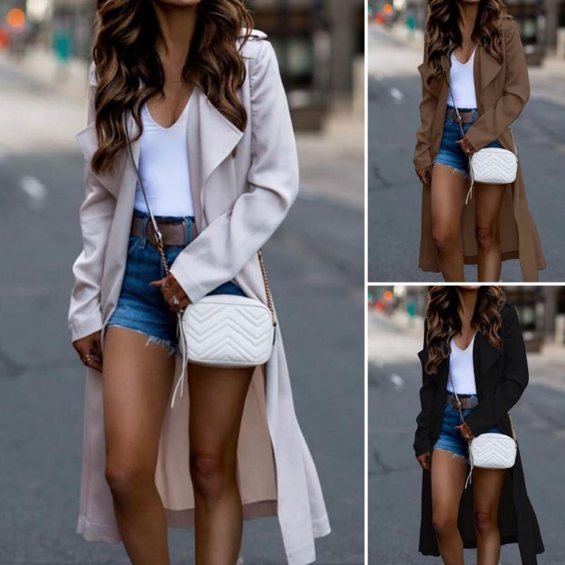 Women's Fashion Solid Color Stitching Loose Casual Lapel Trench Coat