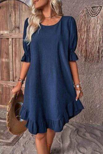 Women's Solid Color Round Neck Casual Loose Casual Dress