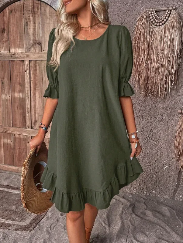 Women's Solid Color Round Neck Casual Loose Casual Dress