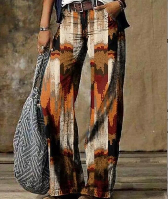 Floral Women's High Waist Straight Leg Wide Fashion Loose Jeans