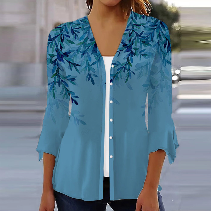 Women's Fashion Multicolor Printed Casual Thin Sunscreen Cardigan Top Blouses Shirts