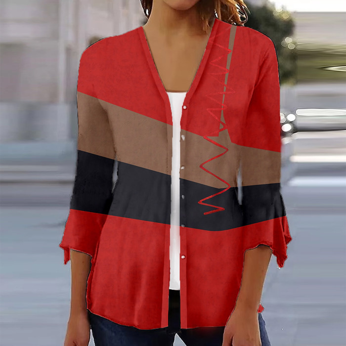 Women's Fashion Multicolor Printed Casual Thin Sunscreen Cardigan Top Blouses Shirts