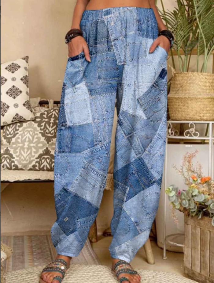 Women' Fashion Elasticized Loose Printed Casual Pants