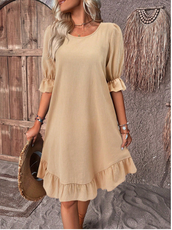Women's Solid Color Round Neck Casual Loose Casual Dress