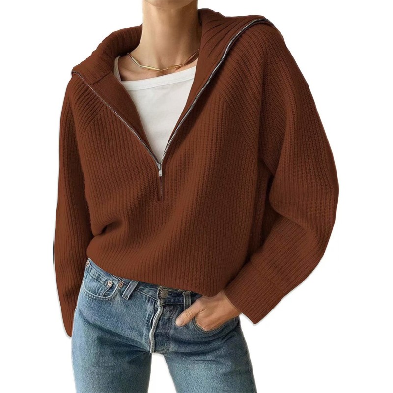 Women's Casual Long Sleeve Solid Color V Neck Rib Knit Sweatshirts