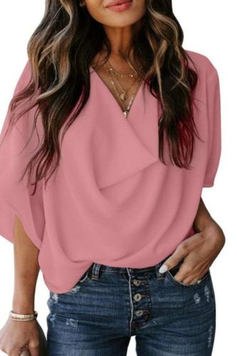 Women's Summer Flared 3/4 Sleeve V Neck Casual Loose Solid Color Blouses & Shirts