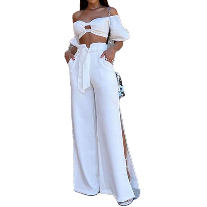 Women's Fashion Sexy Shirt Pants Summer Strapless One-Word Neck Two-piece Set