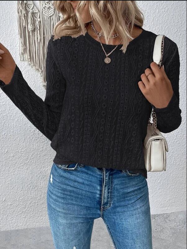 Casual Loose Solid Color Fashion Tops Lace Cutout Blouses & Shirts
