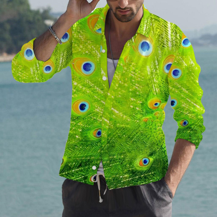 Summer Men's 3D Printing Long Sleeve Casual Beach Blouse & Shirts