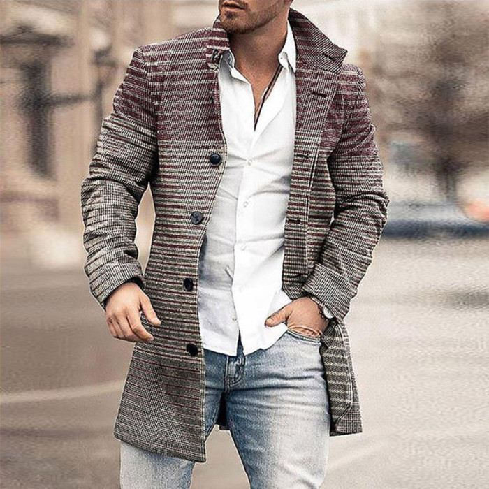 Men's Fashion Graphic Printed Casual Lapel Button Down Wool Coat