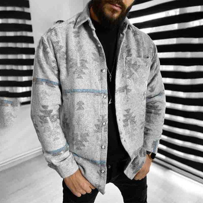 Men's Fashion Plaid Print Lapel Button Down Casual Loose Jacket