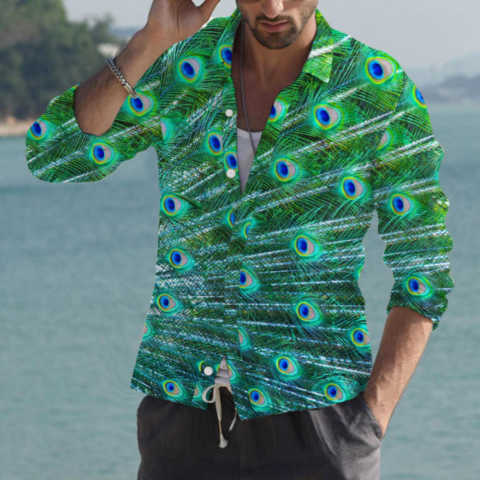 Summer Men's 3D Printing Long Sleeve Casual Beach Blouse & Shirts