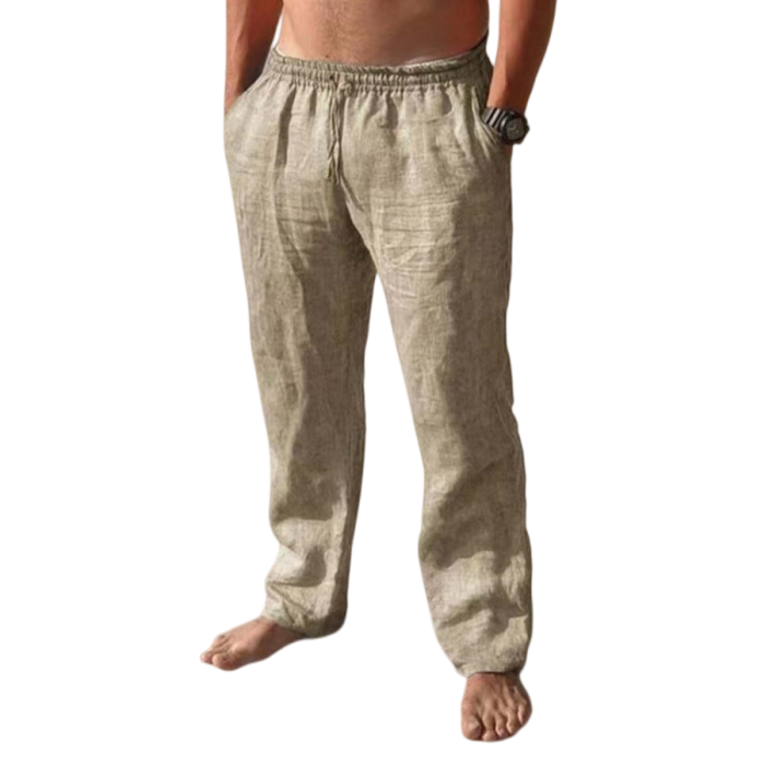 Men's Cotton Linen Male Breathable Solid Color Trousers