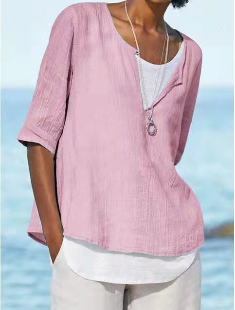 Vintage Sexy Cotton Linen Top Women's Fashion Casual Elegant T-Shirt