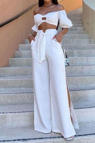 Women's Fashion Sexy Shirt Pants Summer Strapless One-Word Neck Two-piece Set