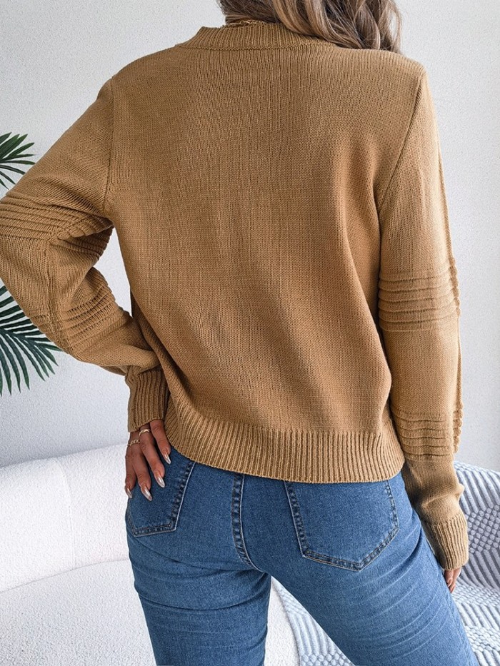 Women's Fashion O-neck Long Sleeve Retro Casual Knit Elegant Sweaters