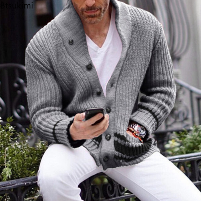 Men's Knitted Warm Jacket Single Breasted Sweater Casual Cardigan