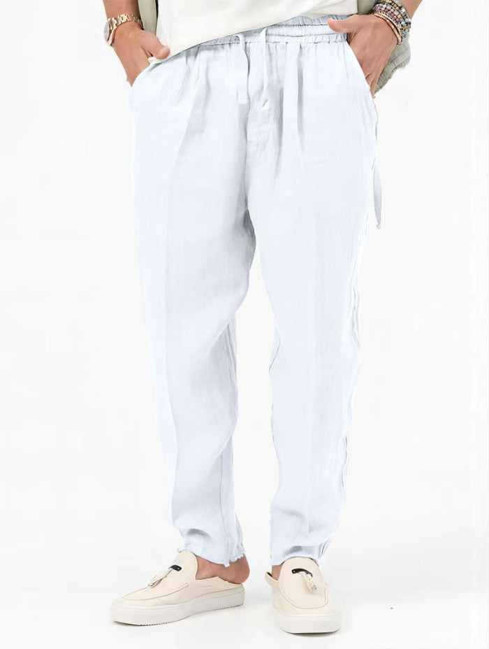 Men's Cotton Linen Fashion Breathable Solid Color Casual Street Pants