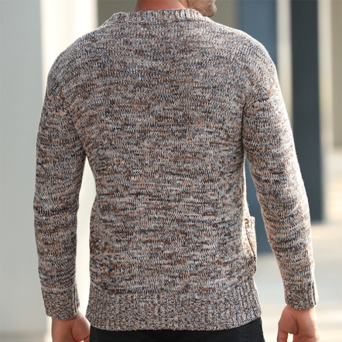 Men's Fashion Retro V Neck Sweater Thick Casual  Knitted Cardigan