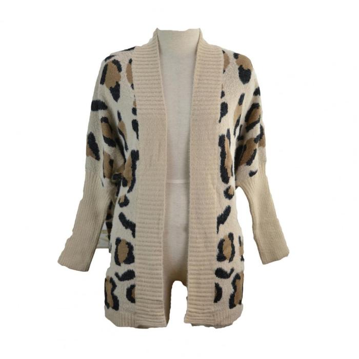 Fashion Thick Casual Leopard Loose Knitted Sweater Cardigan