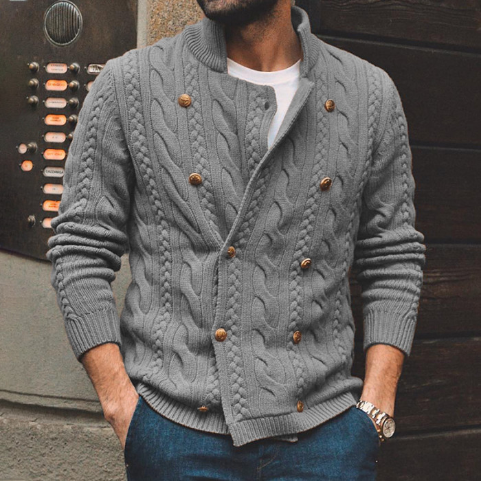 Men's Fashion Double Breasted Street Warm Turtleneck Knit Cardigan