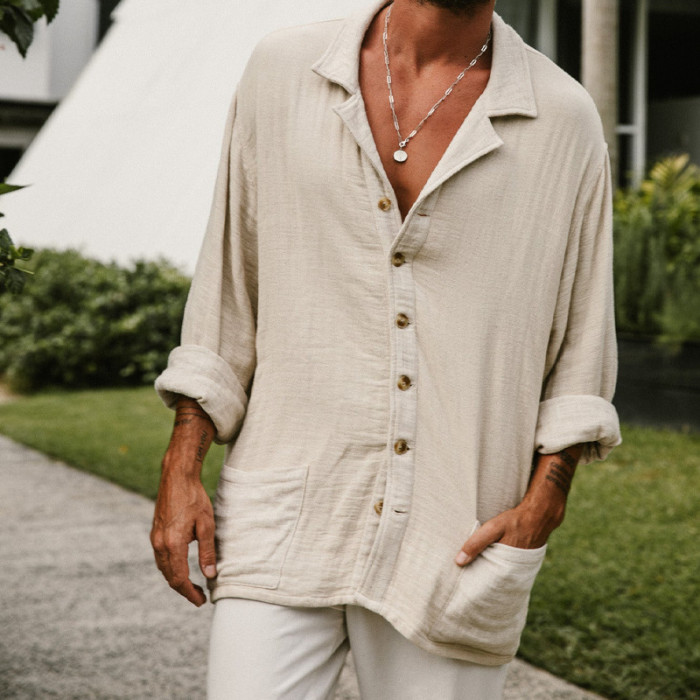 Men's Casual Tops Vintage Cotton Linen Loose Blouse & Shirts