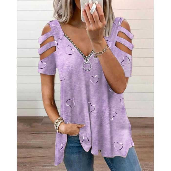 Solid Color Tops Fashion Zipper V Neck 3/4 Sleeves Elegant  Casual  Blouses & Shirts