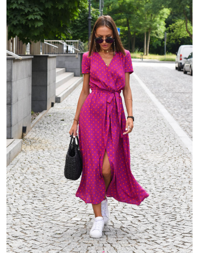 Fashion Summer V Neck Printed Slim Fit Casual Street  Midi Dress