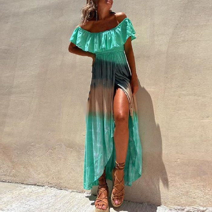 Vintage Tie-Dye Print Bohemian Sexy Backless Cutout Maxi Dress