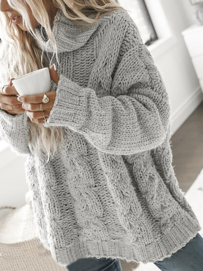 Elegant High Neck Thick Warm Casual Knit Fashion Elastic Sweater