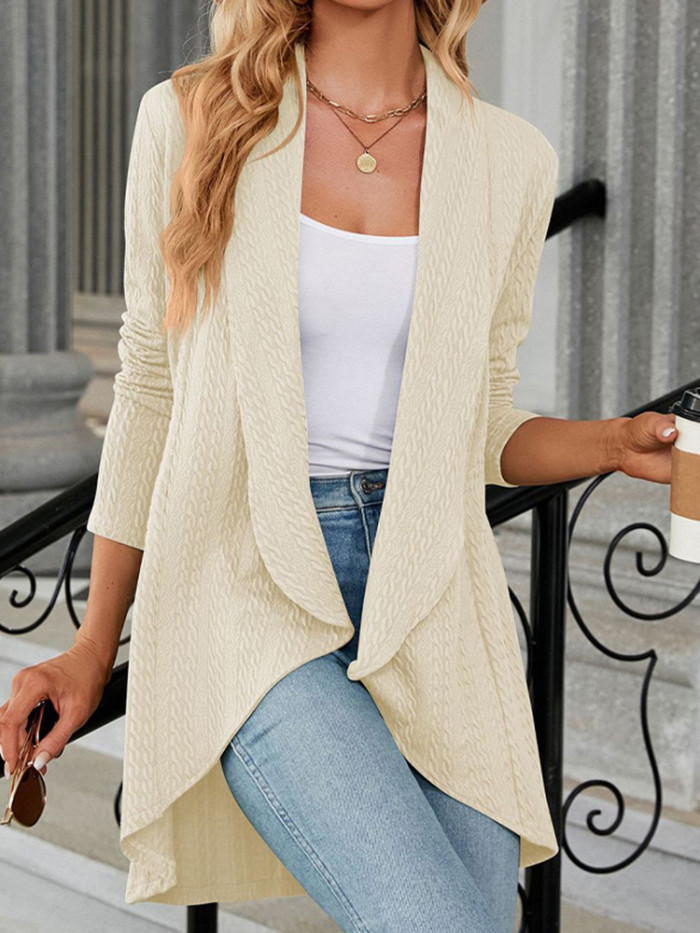 Casual Women's Elegant Loose Office Fashion Retro Solid Color Knit Cardigan